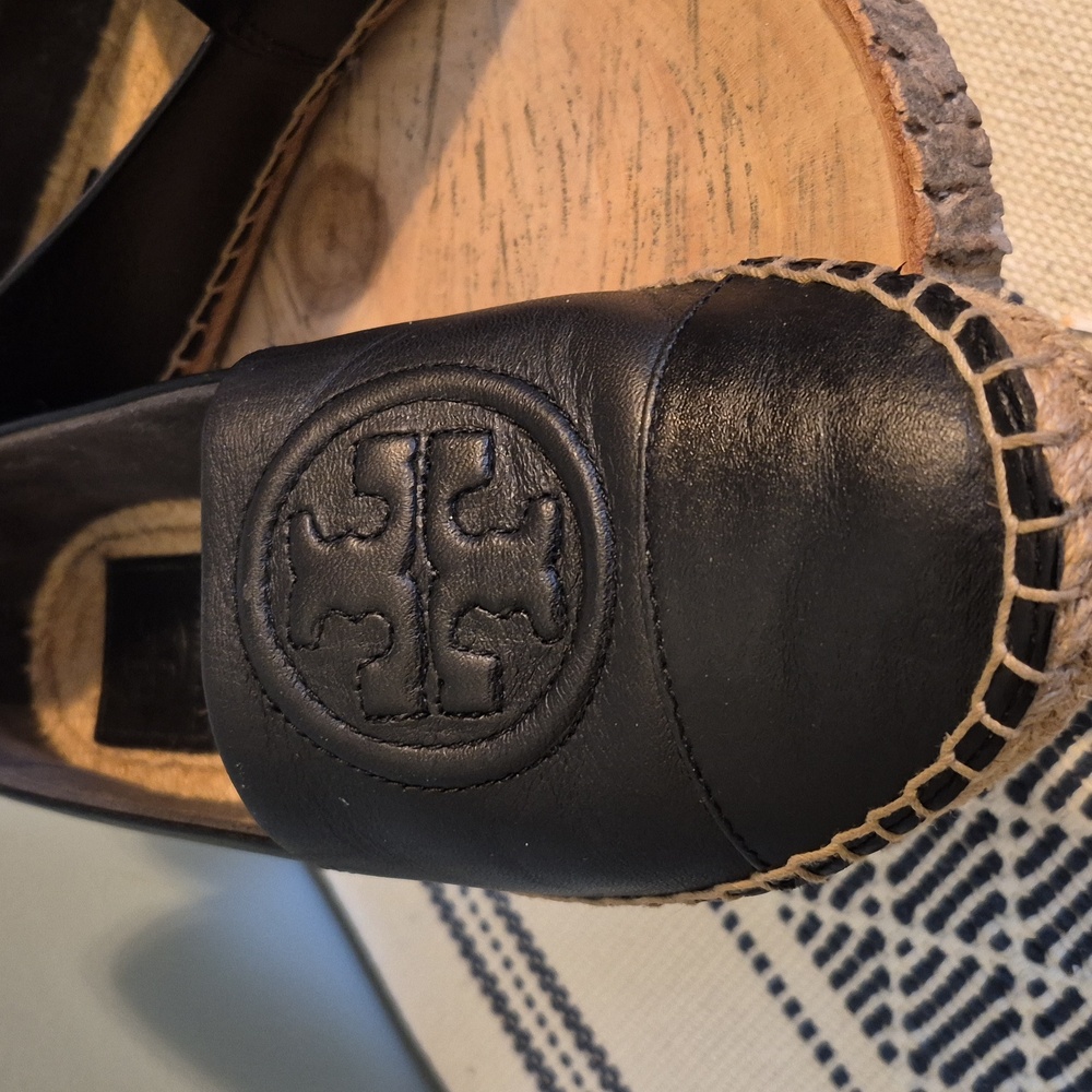 Tory Burch Benton Black Nappa Leather Espadrille Flats 6.5